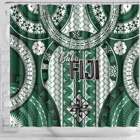 Bula Fiji Vintage Shower Curtain Phthalo Green Masi Motifs
