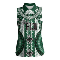 Bula Fiji Vintage Women Sleeveless Polo Shirt Phthalo Green Masi Motifs