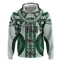 Bula Fiji Vintage Zip Hoodie Phthalo Green Masi Motifs