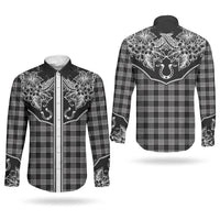 Hawai'i Paniolo Motif Black Couples Matching Long Sleeve Bodycon Dress and Long Sleeve Button Shirt Floral Palaka Print LT7 - Polynesian Pride