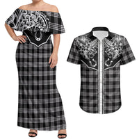 Hawai'i Paniolo Motif Black Couples Matching Off Shoulder Maxi Dress and Hawaiian Shirt Floral Palaka Print LT7 Black - Polynesian Pride