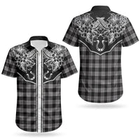 Hawai'i Paniolo Motif Black Couples Matching Off Shoulder Maxi Dress and Hawaiian Shirt Floral Palaka Print LT7 - Polynesian Pride