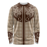 Hawai'i Paniolo Motif Leather Brown Long Sleeve Shirt Floral Palaka Print LT7 Unisex Brown - Polynesian Pride