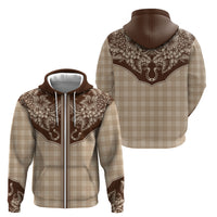 Hawai'i Paniolo Motif Leather Brown Zip Hoodie Floral Palaka Print LT7 - Polynesian Pride