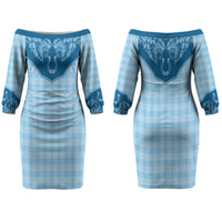 Hawai'i Paniolo Motif Deep Blue Couples Matching Off The Shoulder Long Sleeve Dress and Hawaiian Shirt Floral Palaka Print LT7 - Polynesian Pride