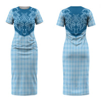Hawai'i Paniolo Motif Deep Blue Couples Matching Short Sleeve Bodycon Dress and Long Sleeve Button Shirt Floral Palaka Print LT7 - Polynesian Pride