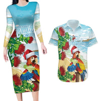 Have A Very Beach Christmas Couples Matching Long Sleeve Bodycon Dress and Hawaiian Shirt Parrot By Lehua Flower LT7 Art - Polynesian Pride