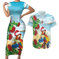 Have A Very Beach Christmas Couples Matching Short Sleeve Bodycon Dress and Hawaiian Shirt Parrot By Lehua Flower LT7 Art - Polynesian Pride