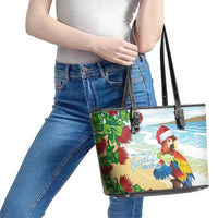 Have A Very Beach Christmas Leather Tote Bag Parrot By Lehua Flower LT7 - Polynesian Pride