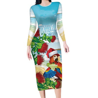 Have A Very Beach Christmas Long Sleeve Bodycon Dress Parrot By Lehua Flower - Polynesian Pride
