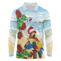 Have A Very Beach Christmas Long Sleeve Polo Shirt Parrot By Lehua Flower - Polynesian Pride