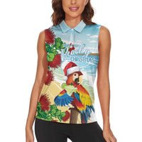 Have A Very Beach Christmas Women Sleeveless Polo Shirt Parrot By Lehua Flower - Polynesian Pride
