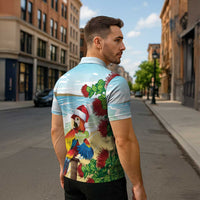 Have A Very Beach Christmas Zipper Polo Shirt Parrot By Lehua Flower - Polynesian Pride