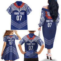 Toa Samoa Rugby Custom Family Matching Off The Shoulder Long Sleeve Dress and Hawaiian Shirt Ulafala Mix Nifo'oti - Polynesian Pride