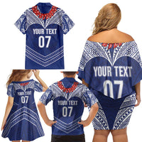 Toa Samoa Rugby Custom Family Matching Off Shoulder Short Dress and Hawaiian Shirt Ulafala Mix Nifo'oti - Polynesian Pride
