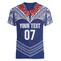 Toa Samoa Rugby Custom Women V-Neck T-Shirt Ulafala Mix Nifo'oti - Polynesian Pride