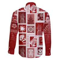 Hawaii Christmas Retro Patchwork Family Matching Off Shoulder Short Dress and Hawaiian Shirt Red LT7 - Polynesian Pride