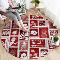 Hawaii Christmas Retro Patchwork Round Carpet Red LT7 - Polynesian Pride