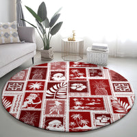 Hawaii Christmas Retro Patchwork Round Carpet Red LT7 - Polynesian Pride