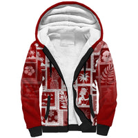 Hawaii Christmas Retro Patchwork Sherpa Hoodie Red LT7 Unisex Red - Polynesian Pride