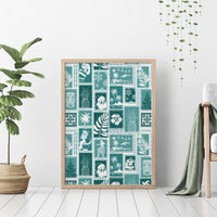 Hawaii Christmas Retro Patchwork Canvas Wall Art Teal LT7 - Polynesian Pride