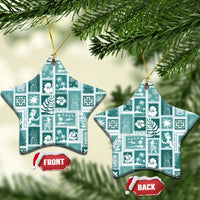 Hawaii Christmas Ceramic Ornament Retro Patchwork - Teal LT7 Star Teal - Polynesian Pride