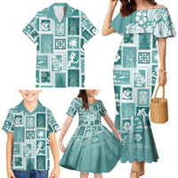 Hawaii Christmas Retro Patchwork Family Matching Mermaid Dress and Hawaiian Shirt Teal LT7 - Polynesian Pride