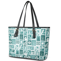 Hawaii Christmas Retro Patchwork Leather Tote Bag Teal LT7 - Polynesian Pride