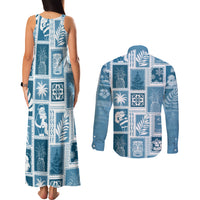 Hawaii Christmas Retro Patchwork Couples Matching Tank Maxi Dress and Long Sleeve Button Shirt Aquamarine LT7 - Polynesian Pride