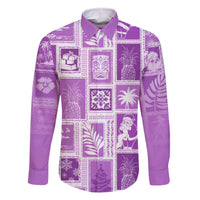 Hawaii Christmas Retro Patchwork Family Matching Mermaid Dress and Hawaiian Shirt Violet LT7 Dad's Shirt - Long Sleeve Violet - Polynesian Pride