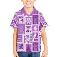 Hawaii Christmas Retro Patchwork Family Matching Summer Maxi Dress and Hawaiian Shirt Violet LT7 Son's Shirt Violet - Polynesian Pride