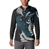 New Zealand Tui Bird Button Sweatshirt Maori Kowhaiwhai