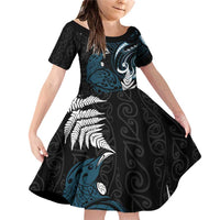 New Zealand Tui Bird Family Matching Off Shoulder Short Dress and Hawaiian Shirt Maori Kowhaiwhai