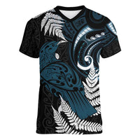 New Zealand Tui Bird Women V-Neck T-Shirt Maori Kowhaiwhai LT7 Female Teal - Polynesian Pride