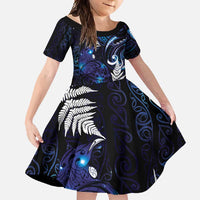 New Zealand Maori Matariki Family Matching Long Sleeve Bodycon Dress and Hawaiian Shirt Tui Bird Galaxy