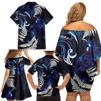 New Zealand Maori Matariki Family Matching Off Shoulder Short Dress and Hawaiian Shirt Tui Bird Galaxy