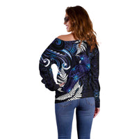 New Zealand Maori Matariki Off Shoulder Sweater Tui Bird Galaxy