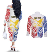 Philippines Tribal Sun Personalized Couples Matching Off The Shoulder Long Sleeve Dress and Long Sleeve Button Shirt Hunting Eagle