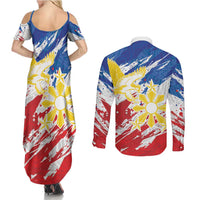 Personalized Filipino Sun and Stars Couples Matching Summer Maxi Dress and Long Sleeve Button Shirt Grunge Vibes