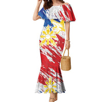 Personalized Filipino Sun and Stars Family Matching Mermaid Dress and Hawaiian Shirt Grunge Vibes LT7 Mom's Dress White - Polynesian Pride
