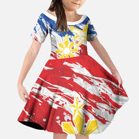 Personalized Filipino Sun and Stars Family Matching Off Shoulder Short Dress and Hawaiian Shirt Grunge Vibes LT7 Daughter's Dress White - Polynesian Pride