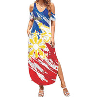 Personalized Filipino Sun and Stars Family Matching Summer Maxi Dress and Hawaiian Shirt Grunge Vibes LT7 Mom's Dress White - Polynesian Pride