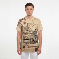 Vaiaso o le Gagana Samoa Scrub Top Siapo Motif Beige - Polynesian Pride