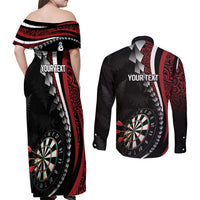 Personalized New Zealand Darts Couples Matching Off Shoulder Maxi Dress and Long Sleeve Button Shirt Kowhaiwhai Whero Koiri - Manaia LT7 - Polynesian Pride