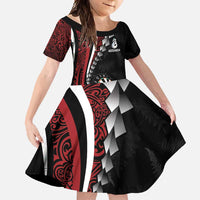 Personalized New Zealand Darts Family Matching Short Sleeve Bodycon Dress and Hawaiian Shirt Kowhaiwhai Whero Koiri - Manaia