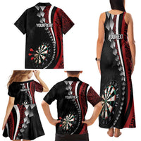 Personalized New Zealand Darts Family Matching Tank Maxi Dress and Hawaiian Shirt Kowhaiwhai Whero Koiri - Manaia