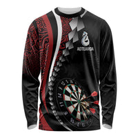 Personalized New Zealand Darts Long Sleeve Shirt Kowhaiwhai Whero Koiri - Manaia LT7 Unisex Red - Polynesian Pride