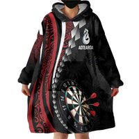 Personalized New Zealand Darts Wearable Blanket Hoodie Kowhaiwhai Whero Koiri - Manaia