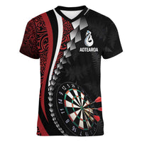 Personalized New Zealand Darts Women V-Neck T-Shirt Kowhaiwhai Whero Koiri - Manaia LT7 Female Red - Polynesian Pride