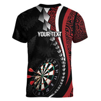 Personalized New Zealand Darts Women V-Neck T-Shirt Kowhaiwhai Whero Koiri - Manaia LT7 - Polynesian Pride